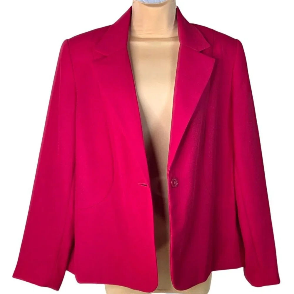 Vintage Karen Scott Womens Hot Pink Single-Button Blazer Size 14 Lined 80's - Picture 3 of 7